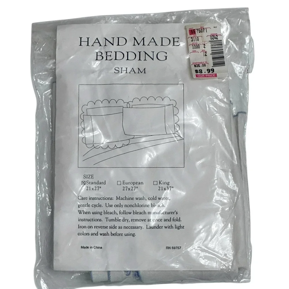 VTG Handmade Bedding Sham Linen Embroidered Floral Daisy Standard Sham White (2)